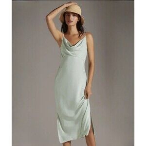 NWT Anthropologie Elyse Slip Dress Maxi XS Mint Green Cowl Neck Sleeveless Satin